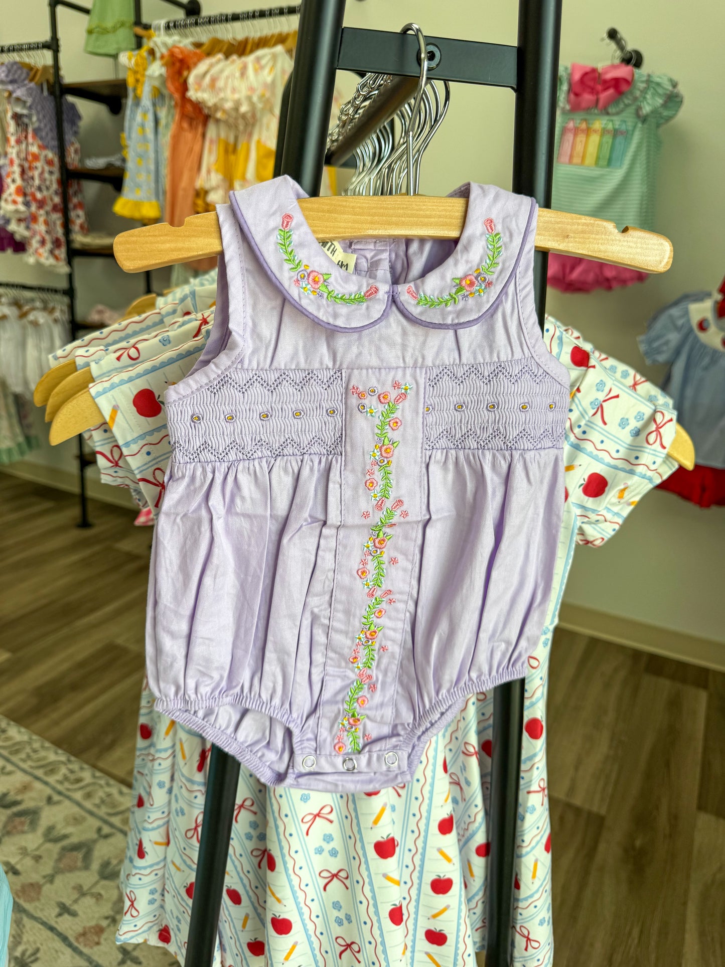 Collared Purple Romper with Embroidery