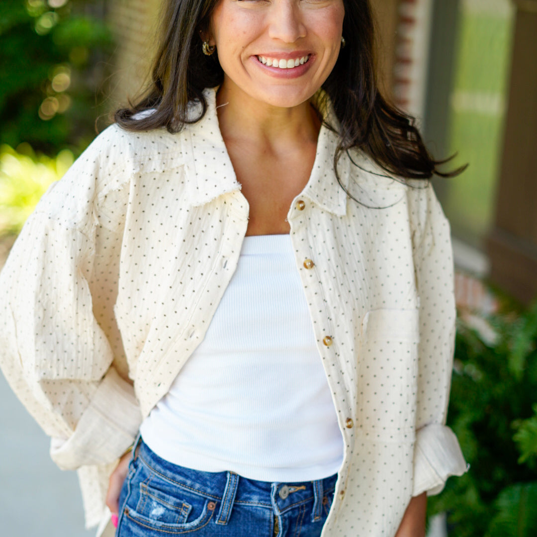 Polka Dot Oversized Button Up Top