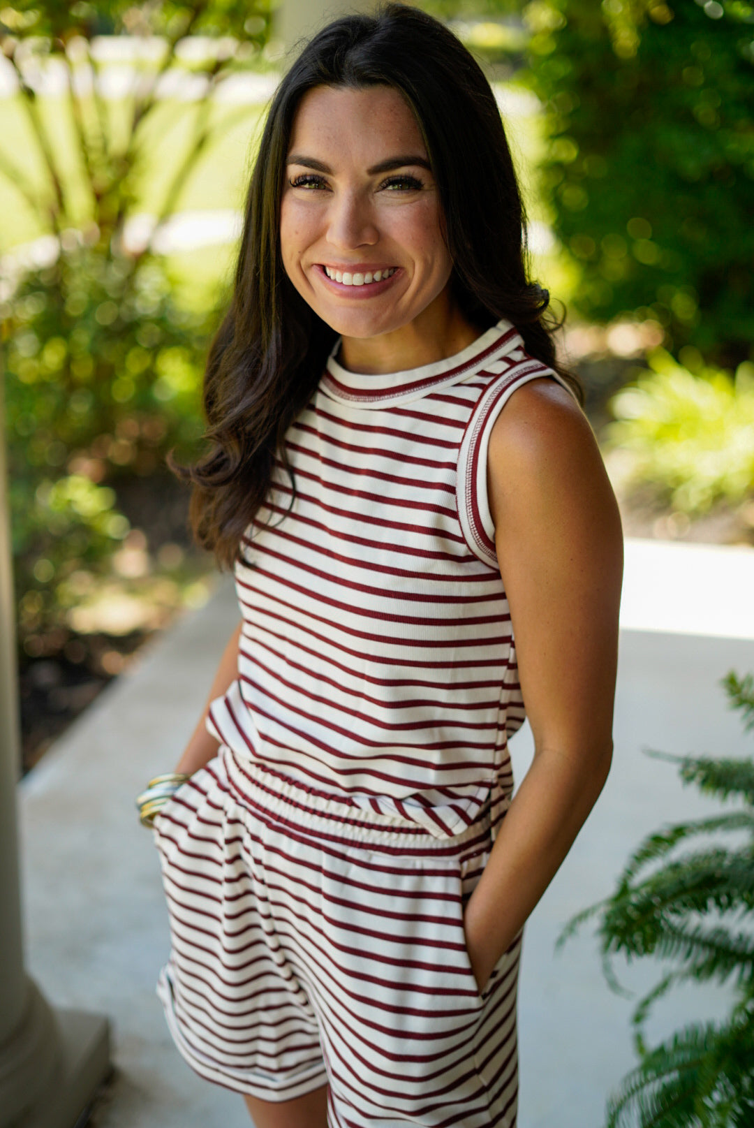 Maroon Striped Shorts Set