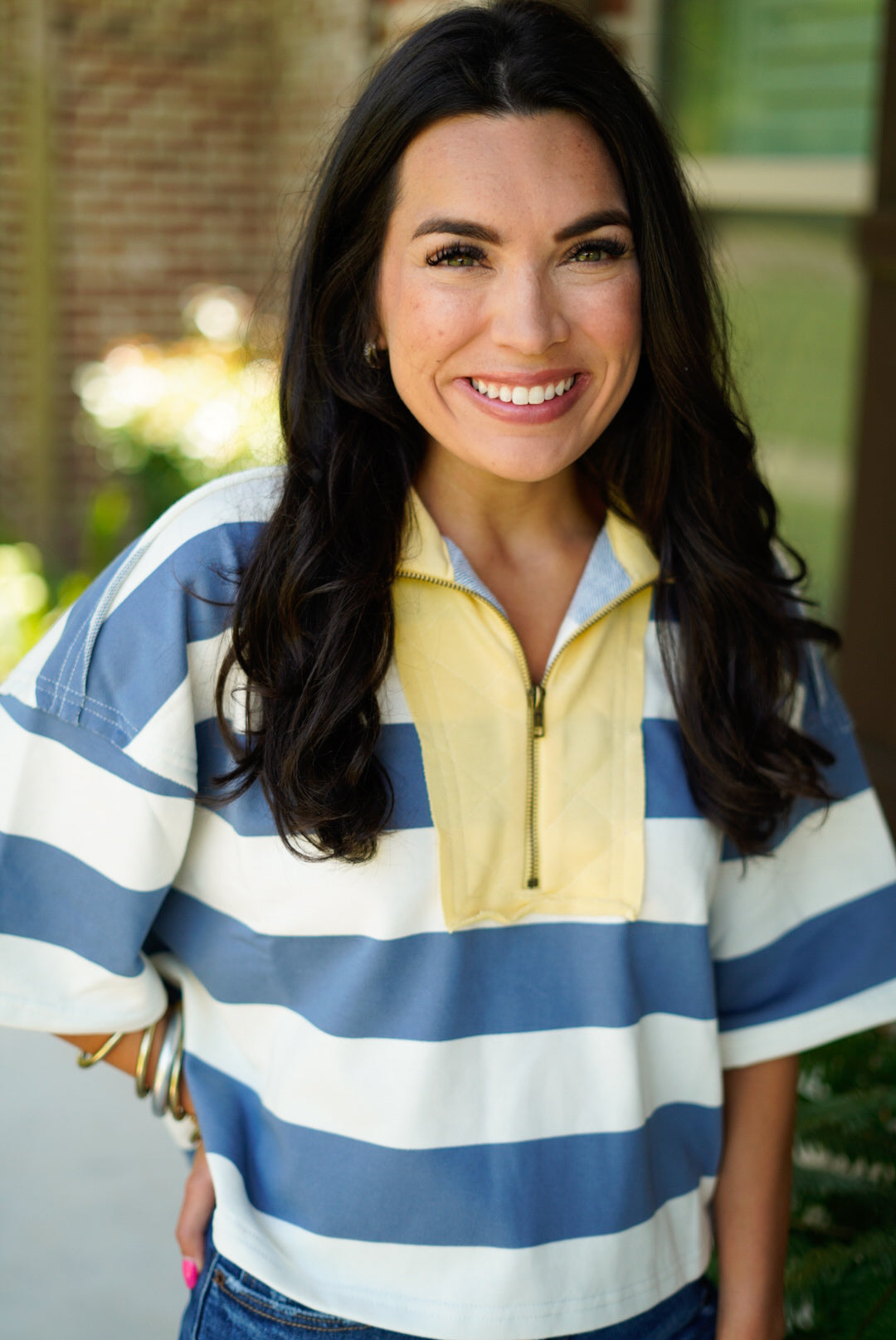 Striped Half Zip Top
