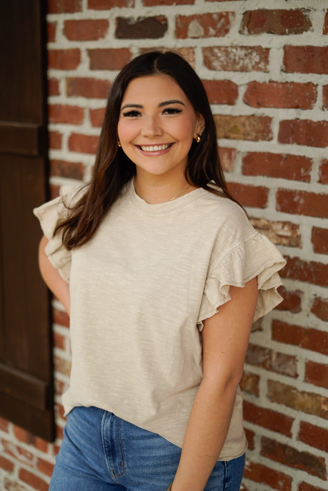 Basically Beige Flutter Sleeve Top