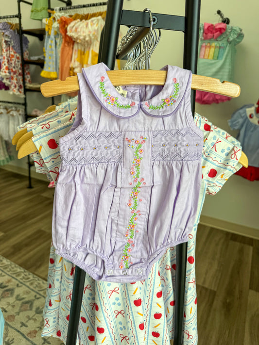 Collared Purple Romper with Embroidery