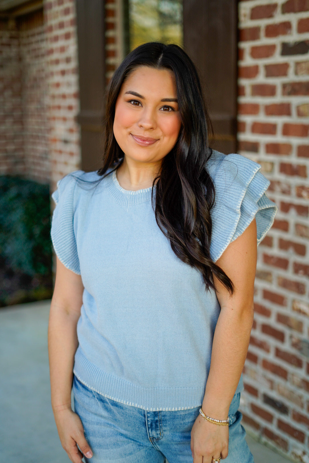 Blue and Blessed Flutter Sleeve Top