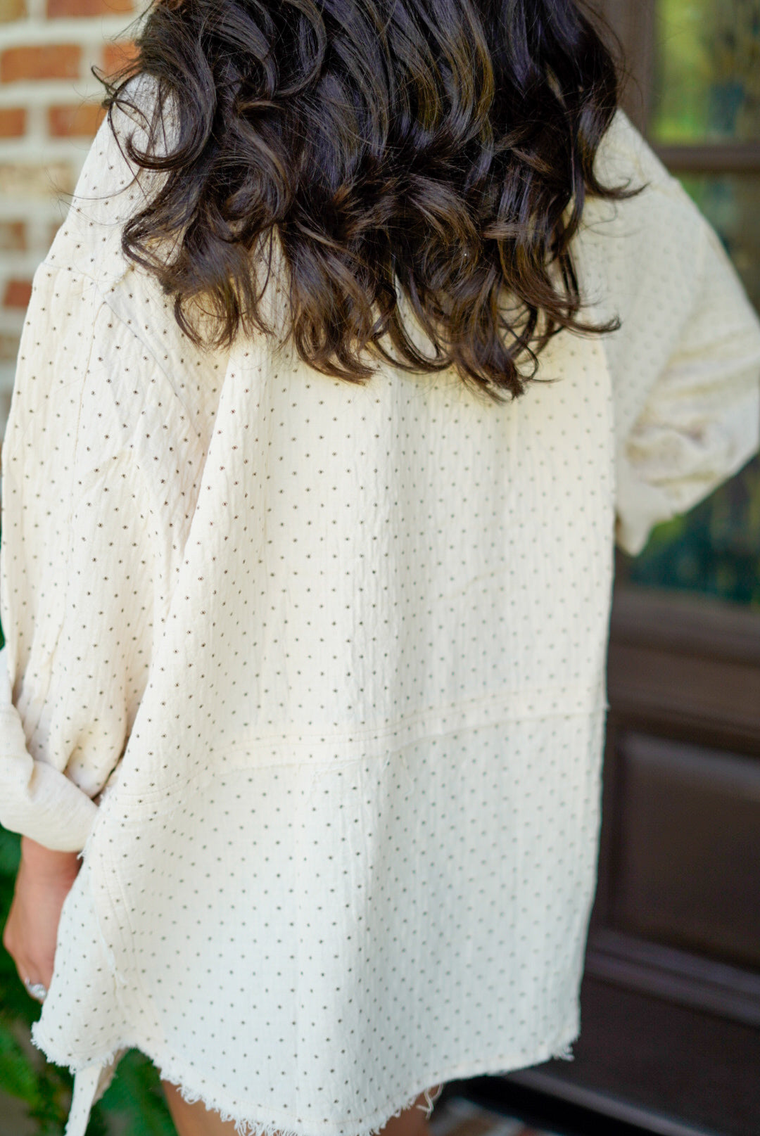 Polka Dot Oversized Button Up Top