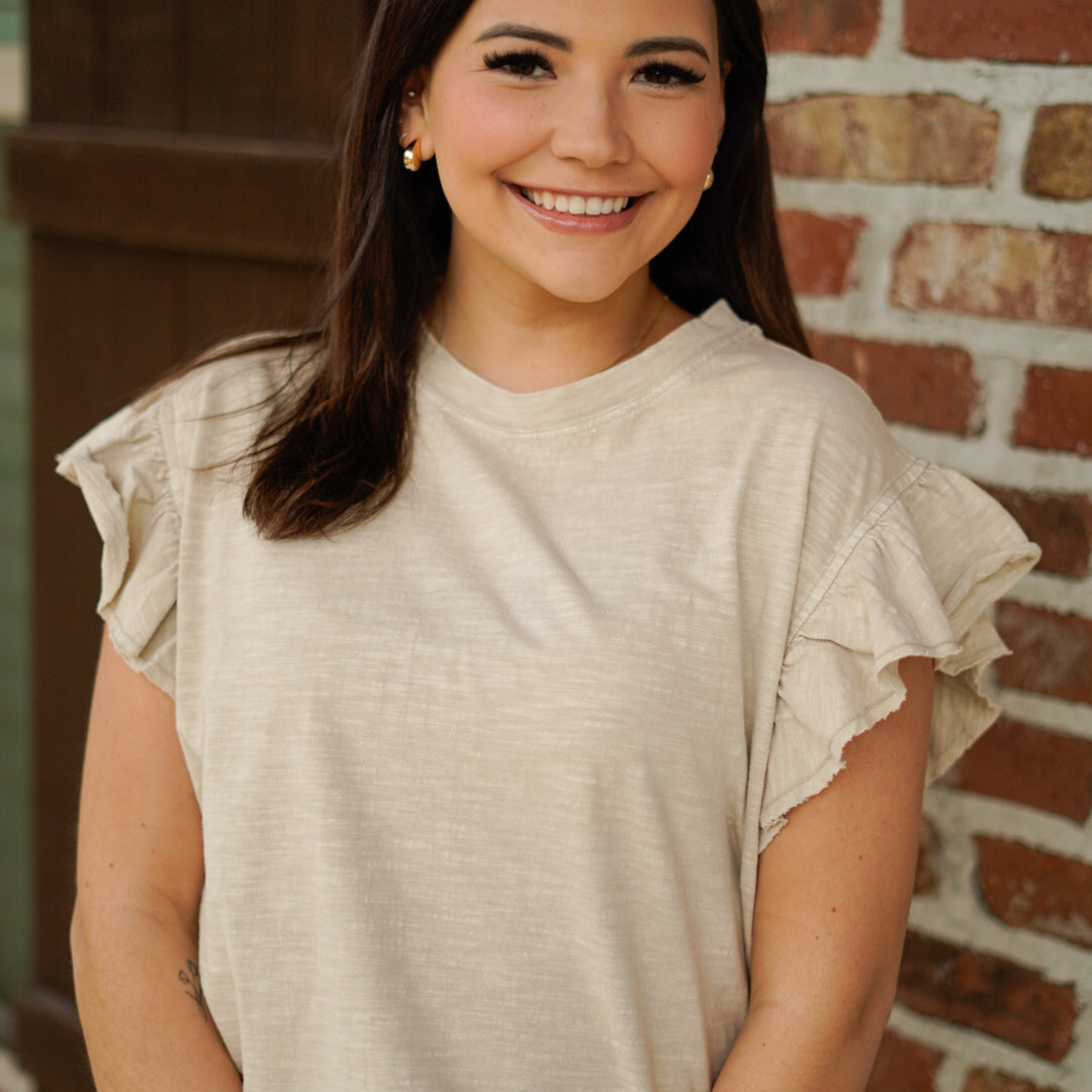 Basically Beige Flutter Sleeve Top
