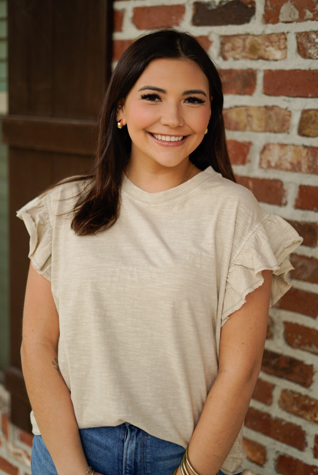 Basically Beige Flutter Sleeve Top